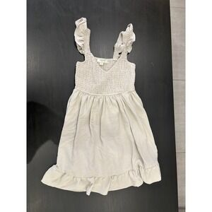 No Comment NY LA Women Small Tan Smocked Ruffle Strap Mini Dress Boho Summer